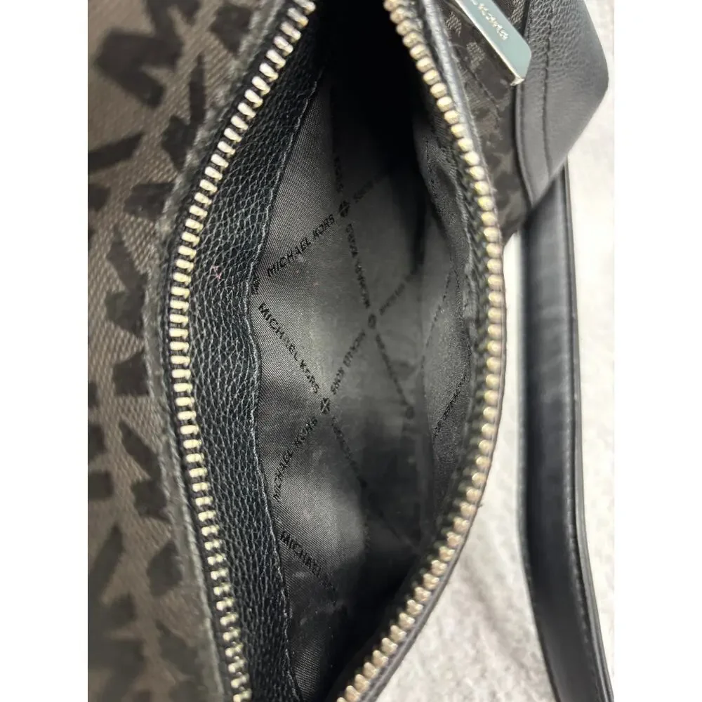 Michael Kors Black Signature Print Canvas Crossbody Bag Purse AS IS #77269